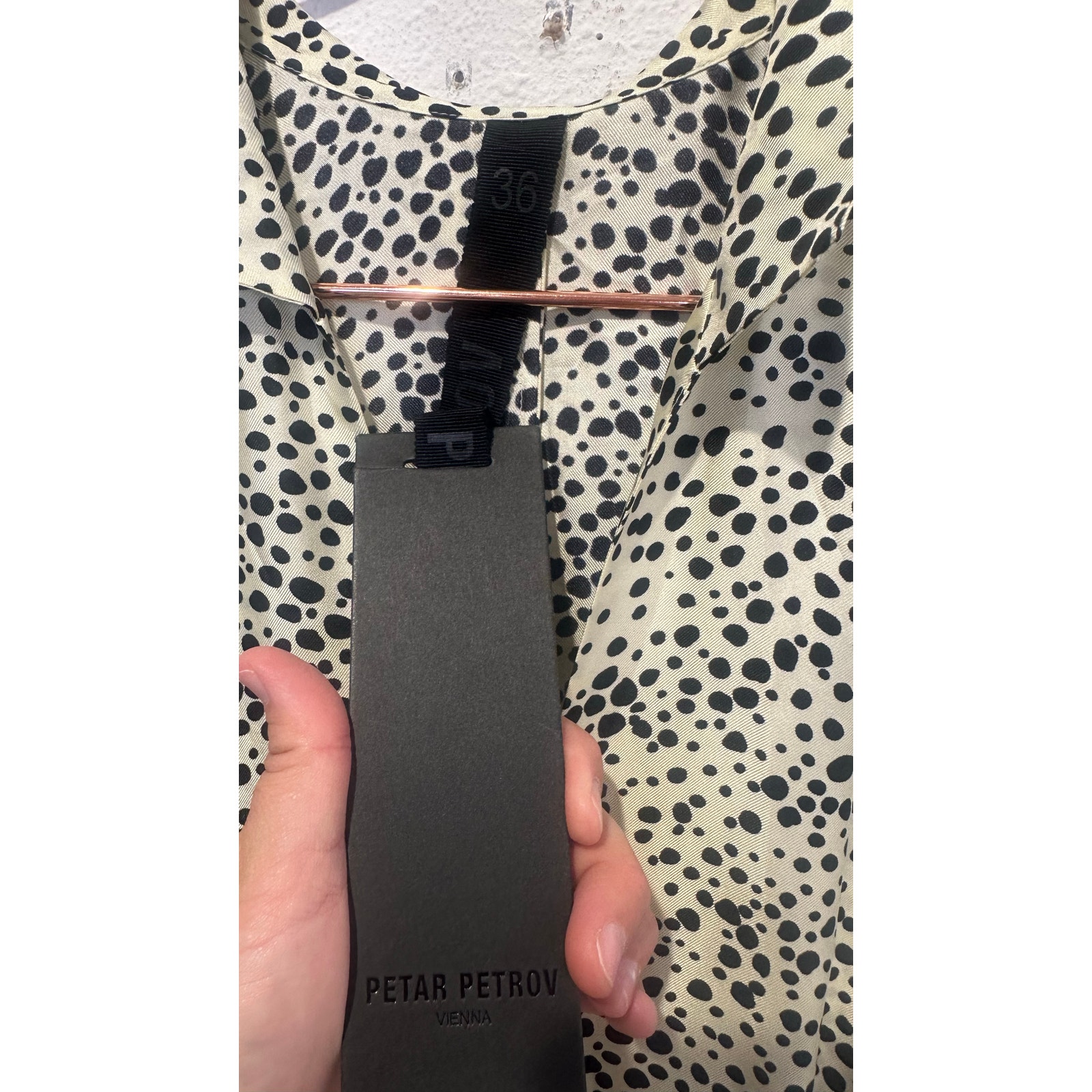 Petar Petrov Neutral Light Green 100% Silk Black Spots Alex Silk Dress Size Xs — image 6 of 8